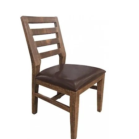 Rustic Solid Wood Side Chair with Fabric Seat